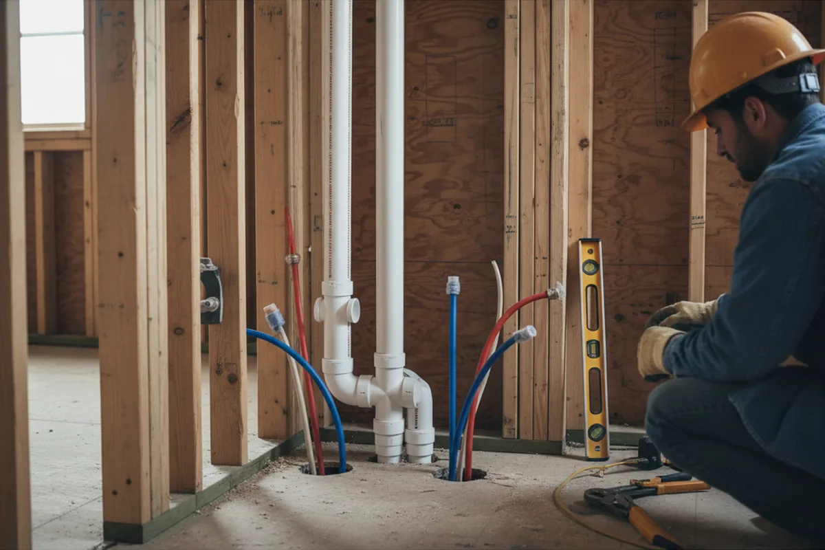 Drain and supply rough-in during Leak Detection in Indianola